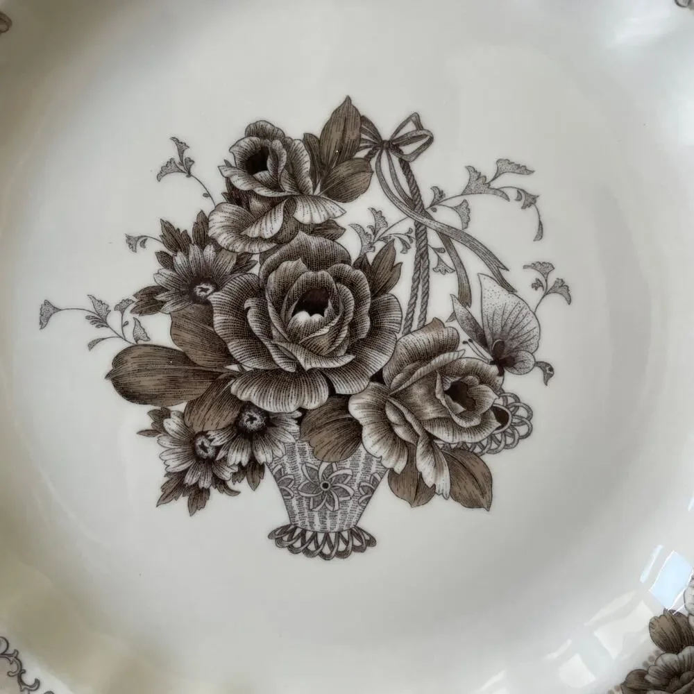 4pc Palate & Plate Victorian BROWN Rose Floral 10.5